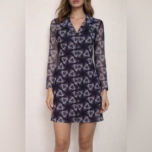 Y2K Sheer Overlay Two-Piece Dress Set Geometric Mesh Button Down with Dress